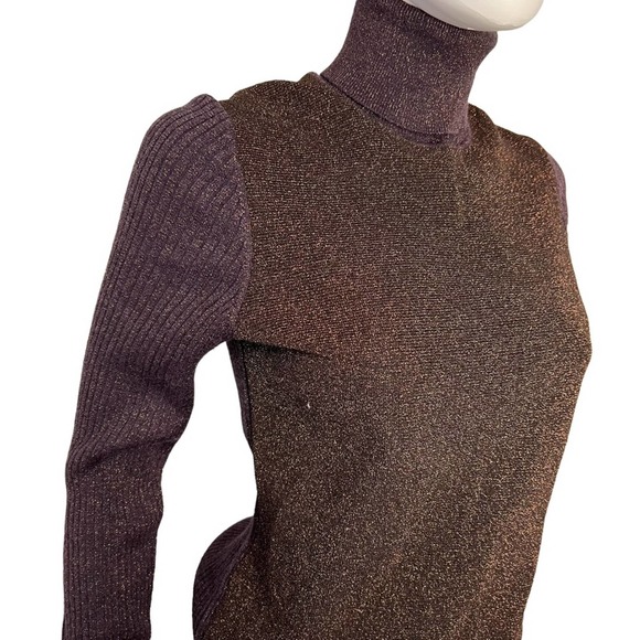 TORY BURCH Lindley Shimmer Sparkle Wool Blend Turtleneck Sweater M - Picture 4 of 11